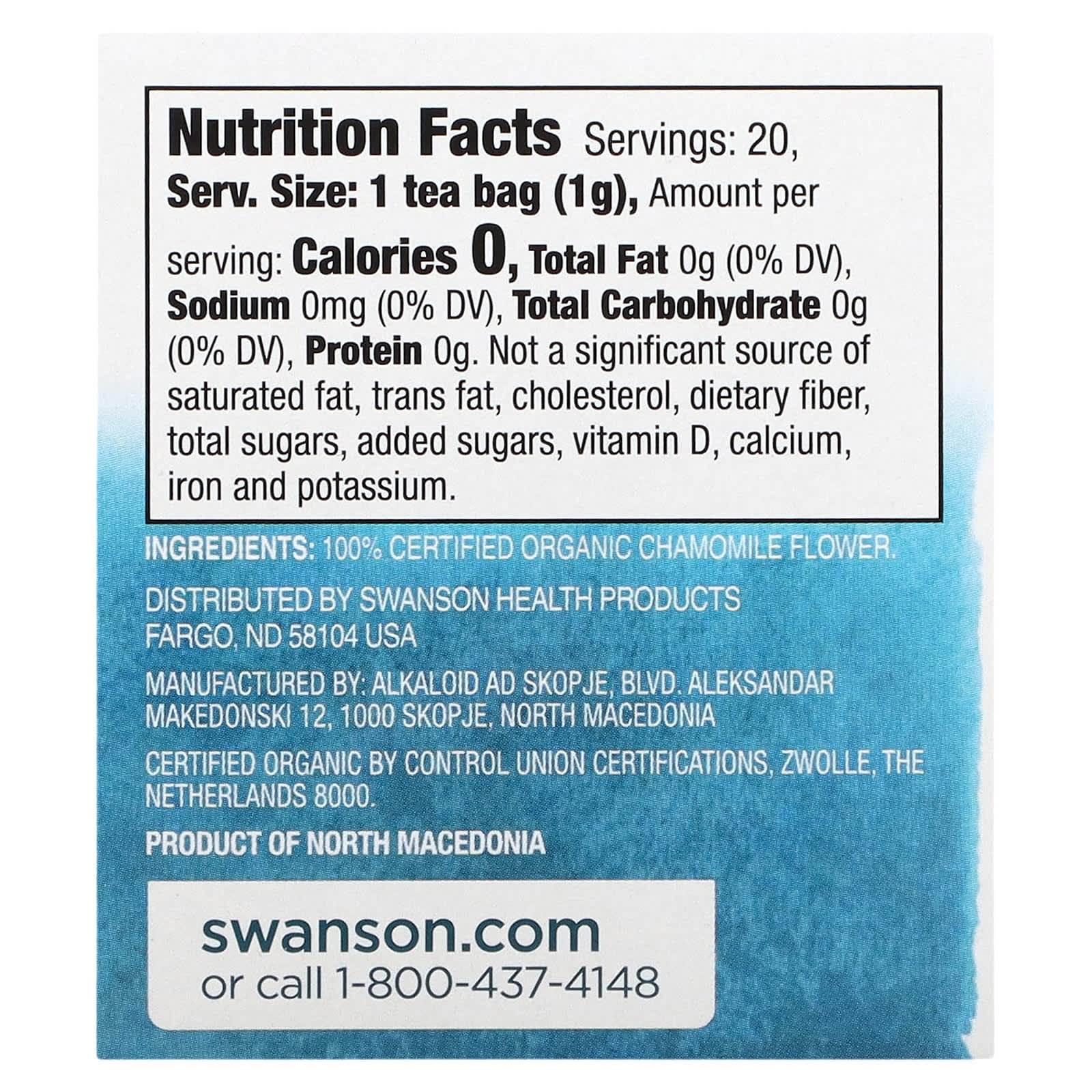 Swanson, 100% Organic Chamomile Tea, Caffeine Free, 20 Tea Bags, 0.7 oz (20 g) - Image 2