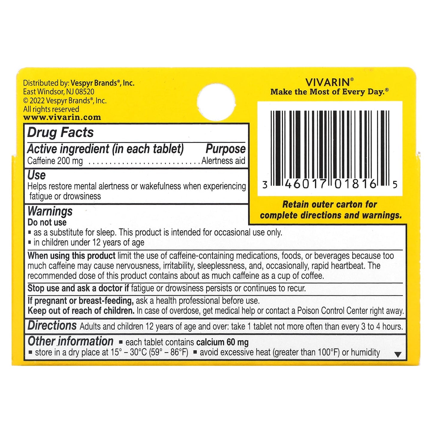 Vivarin, Caffeine Alertness Aid, 200 mg, 16 Tablets - Image 2