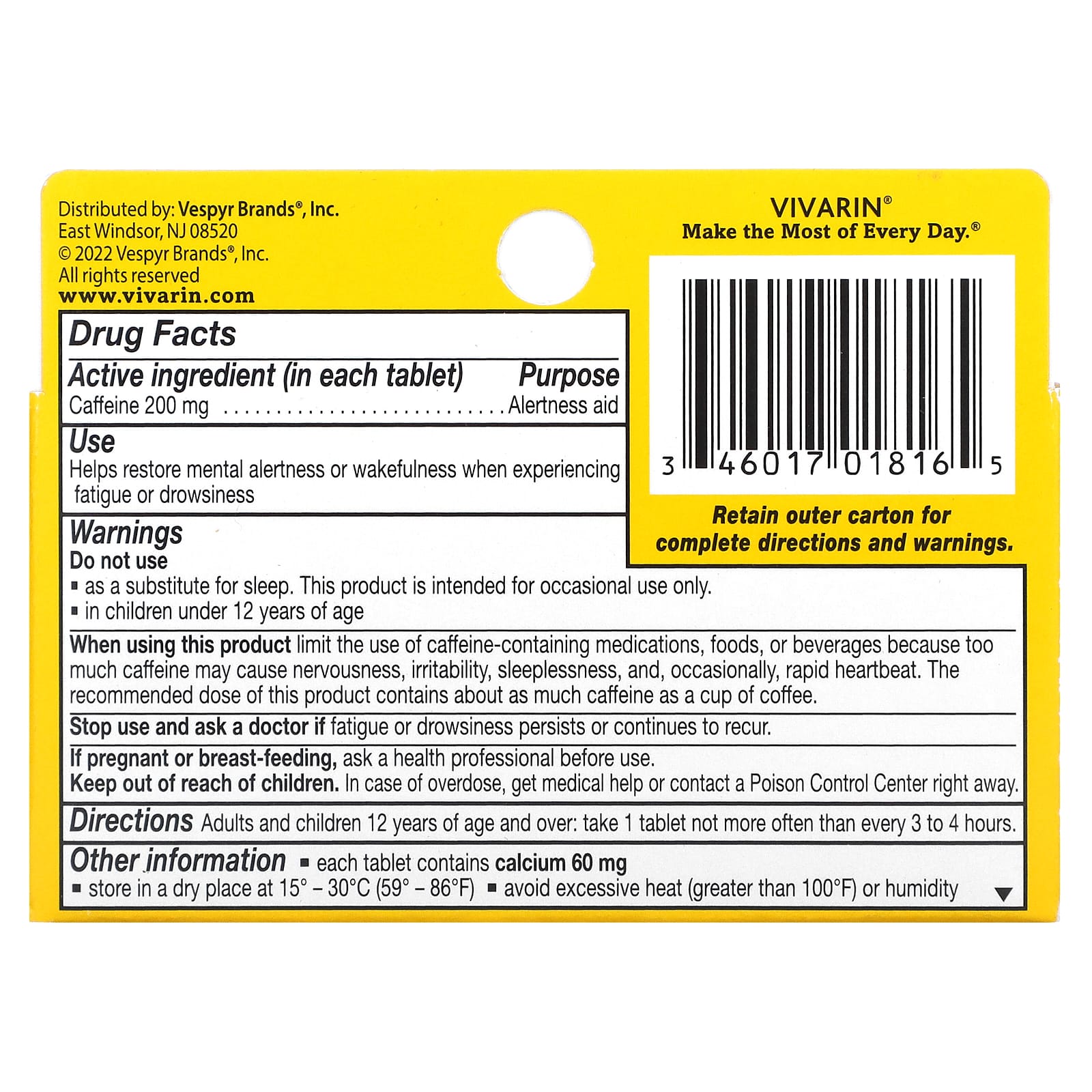 Vivarin, Caffeine Alertness Aid, 200 mg, 16 Tablets - Image 2