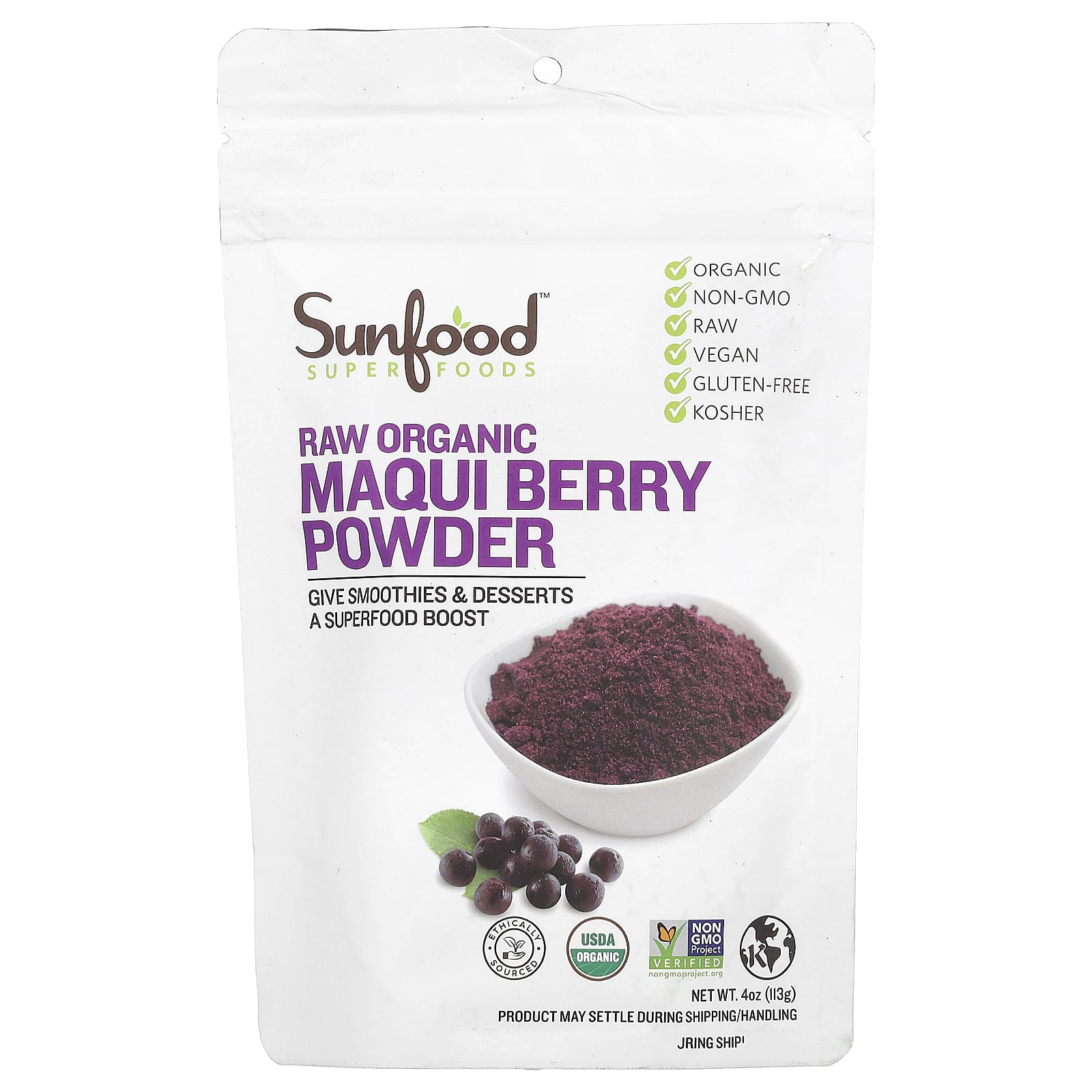 Sunfood, Superfoods, Raw Organic Maqui Berry Powder, 4 oz (113 g) - Image 1