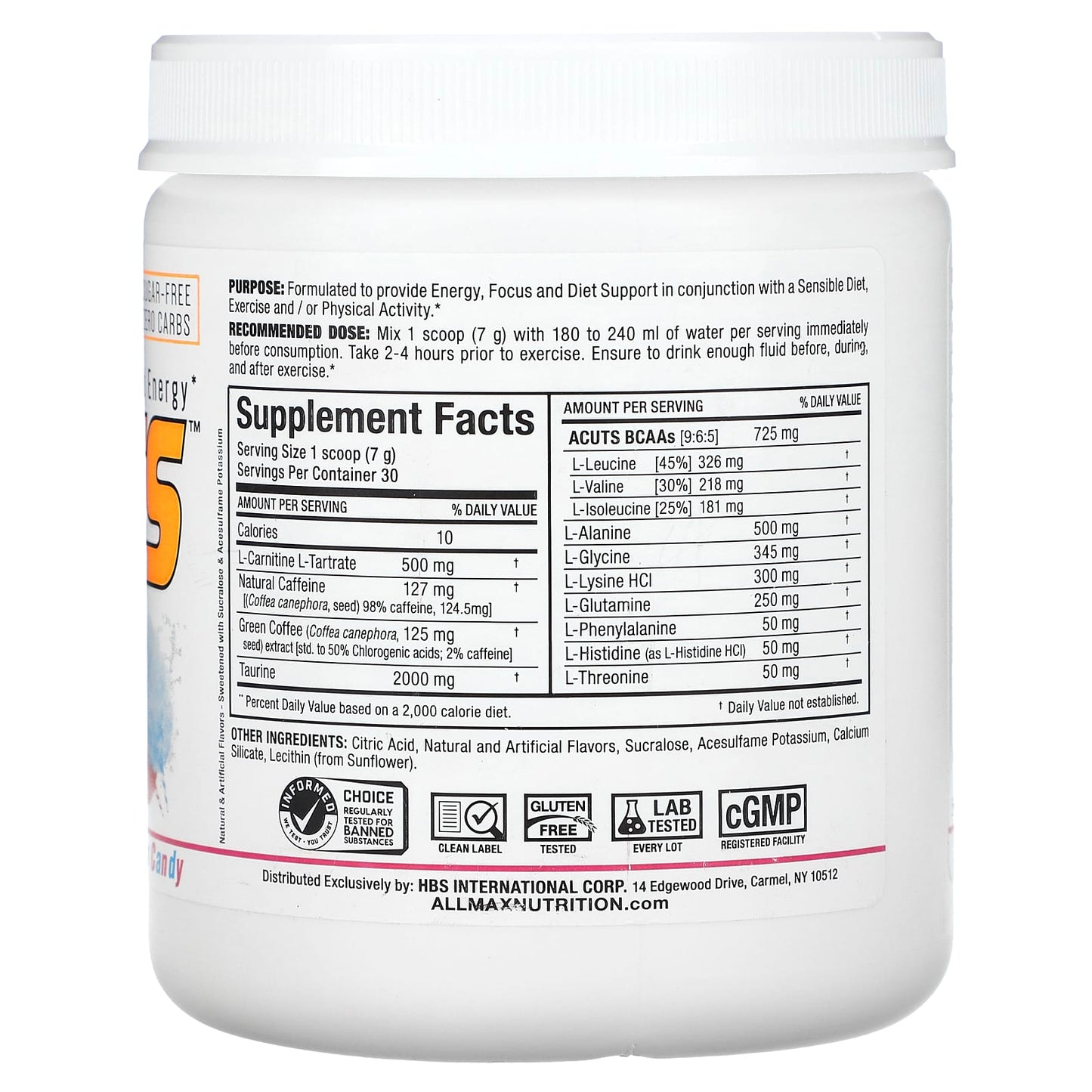 ALLMAX ACUTS Amino-Charged Energy, Cotton Candy, 7.4 oz (210 g) - Image 2