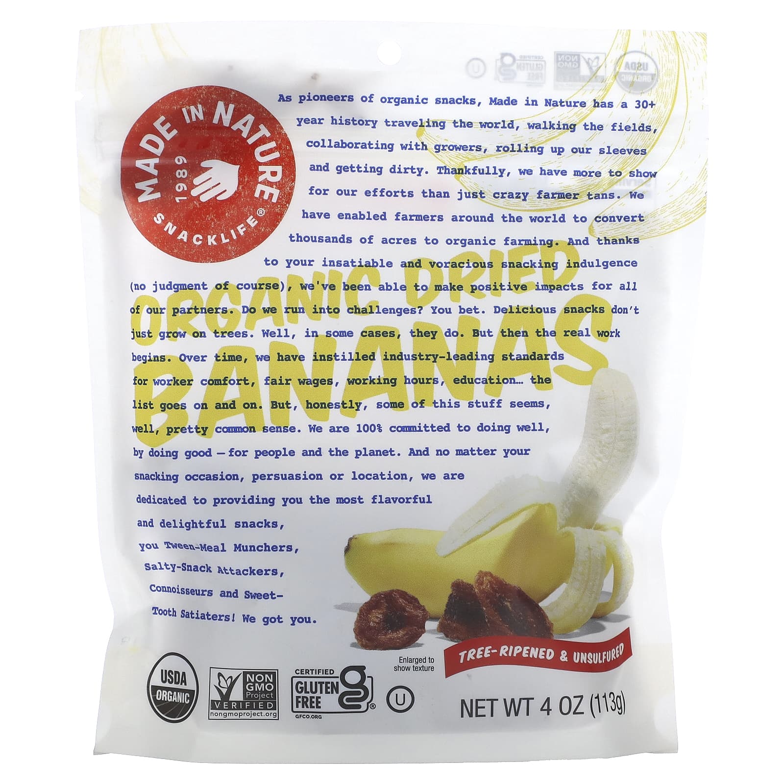 Made in Nature, Organic Dried Banana, Tree-Ripened & Unsulfured, 4 oz (113 g) - Image 1