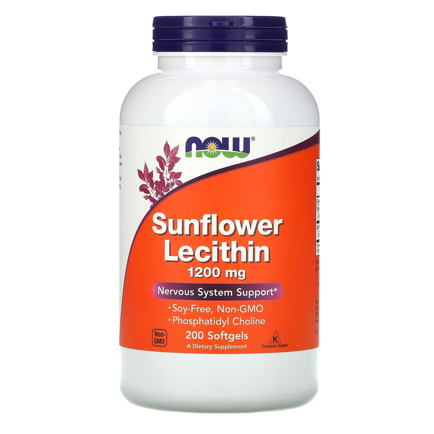 NOW Foods, Sunflower Lecithin, 1,200 mg, 200 Softgels - Image 1