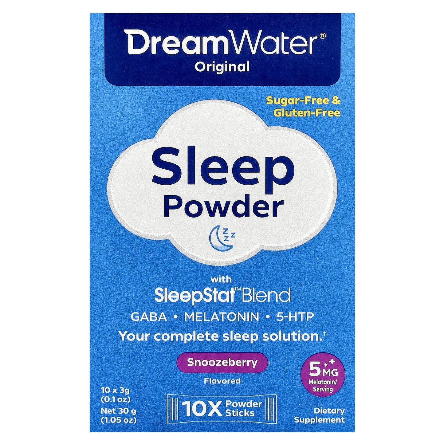 Dream Water Original Sleep Powder - 10 Stick Packs, SleepStat Blend - Image 1