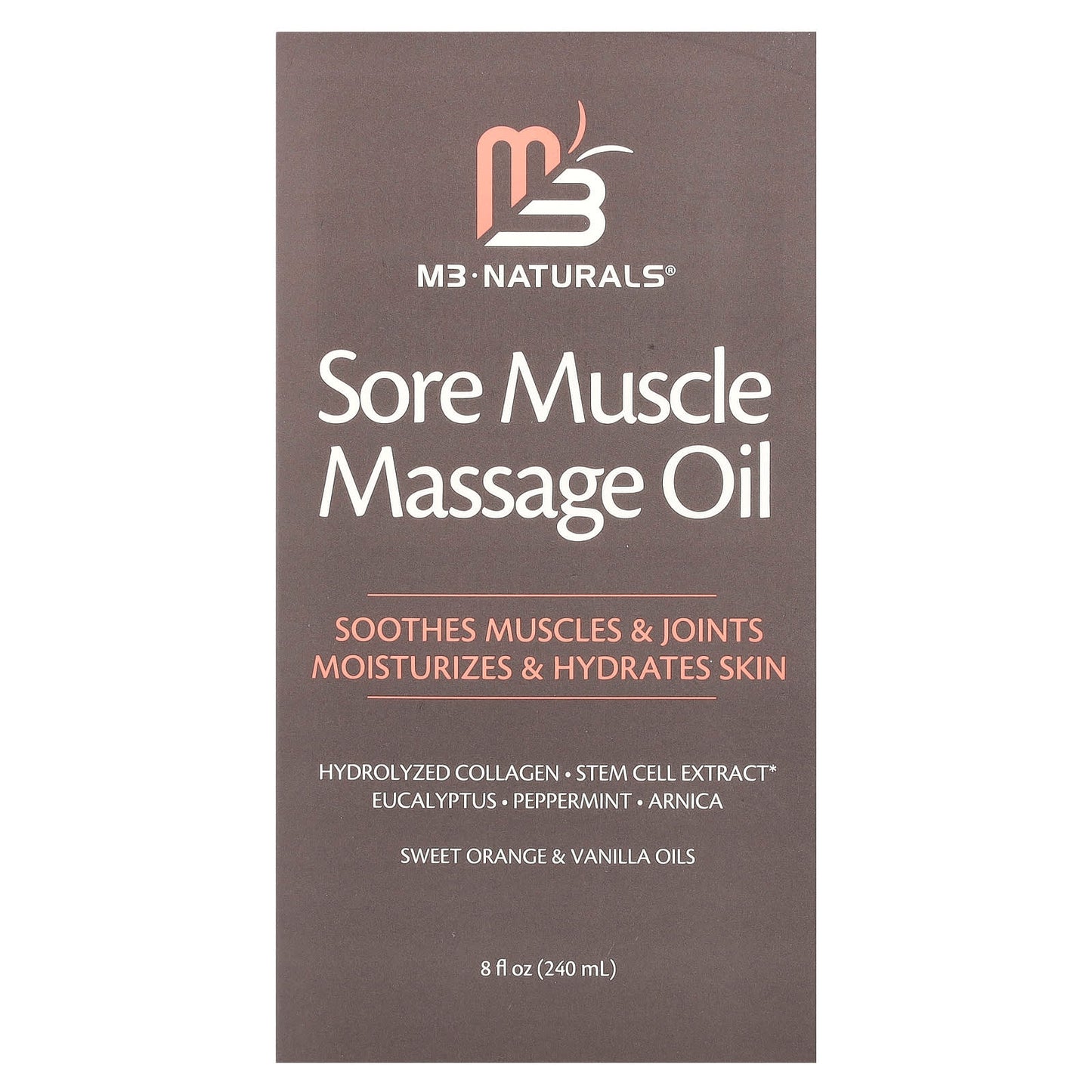 M3 Naturals, Sore Muscle Massage Oil, Sweet Orange & Vanilla, 8 fl oz (240 ml) - Image 2