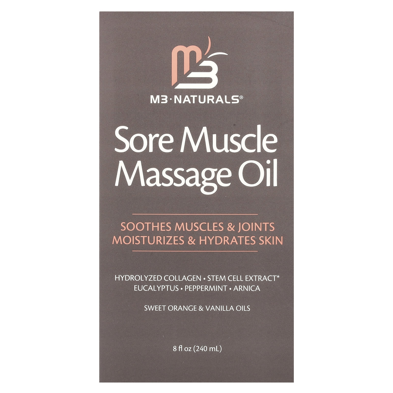 M3 Naturals, Sore Muscle Massage Oil, Sweet Orange & Vanilla, 8 fl oz (240 ml) - Image 2