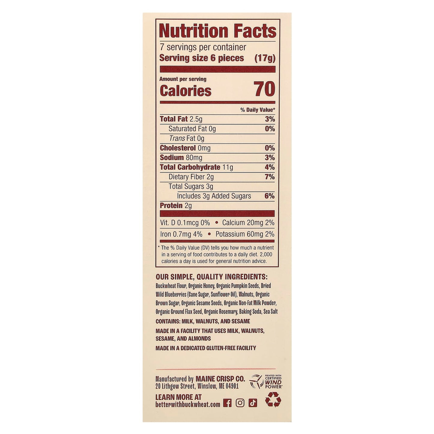 Wild Blueberry Walnut Buckwheat Crackers - Gluten Free, Non GMO, 4 oz - Image 2