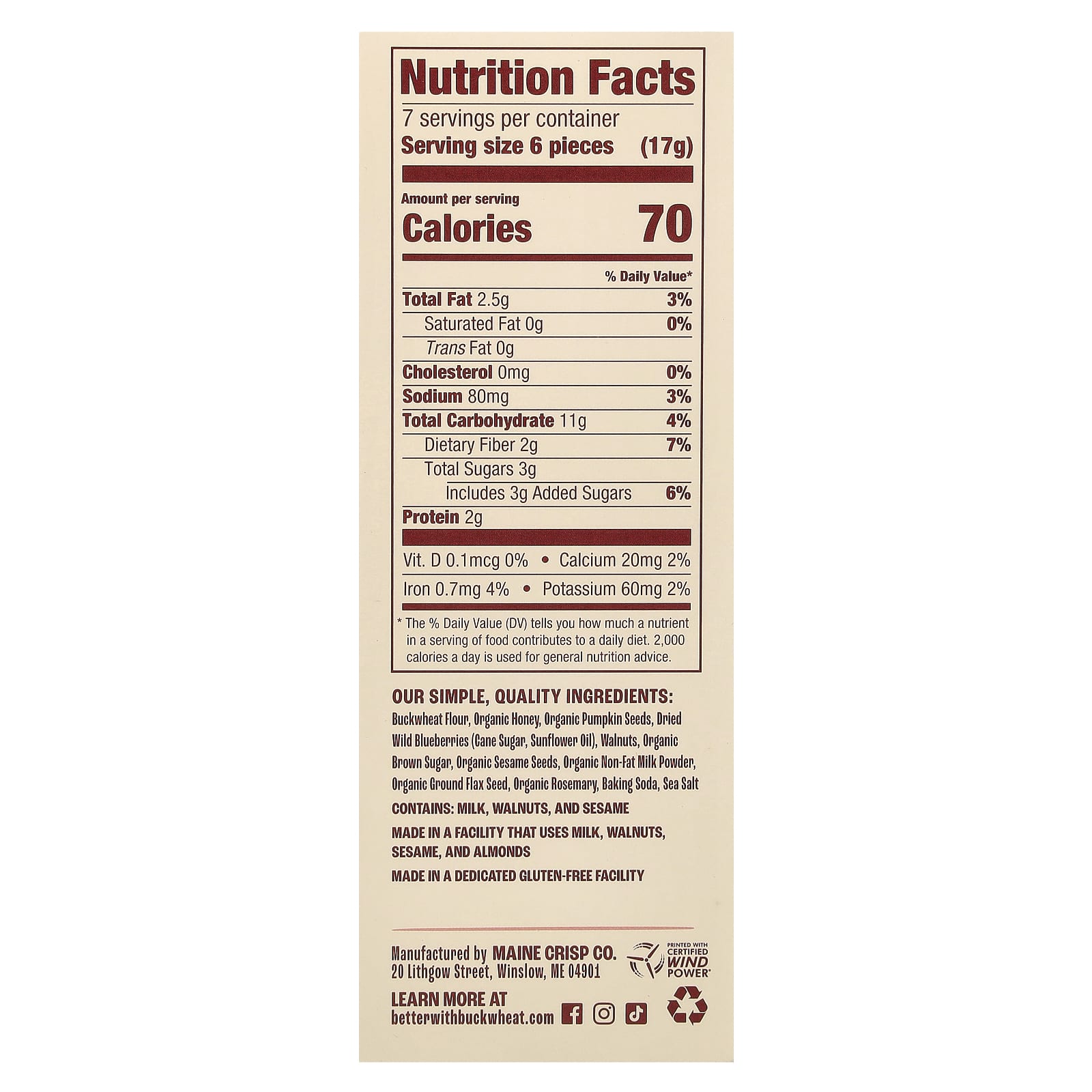 Wild Blueberry Walnut Buckwheat Crackers - Gluten Free, Non GMO, 4 oz - Image 2