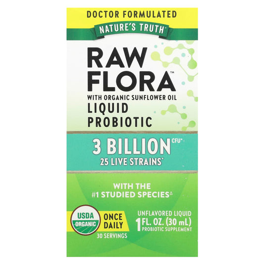 Nature's Truth, Raw Flora™ Liquid Probiotic, Unflavored, 3 Billion CFU, 1 fl oz (30 ml) - Image 1