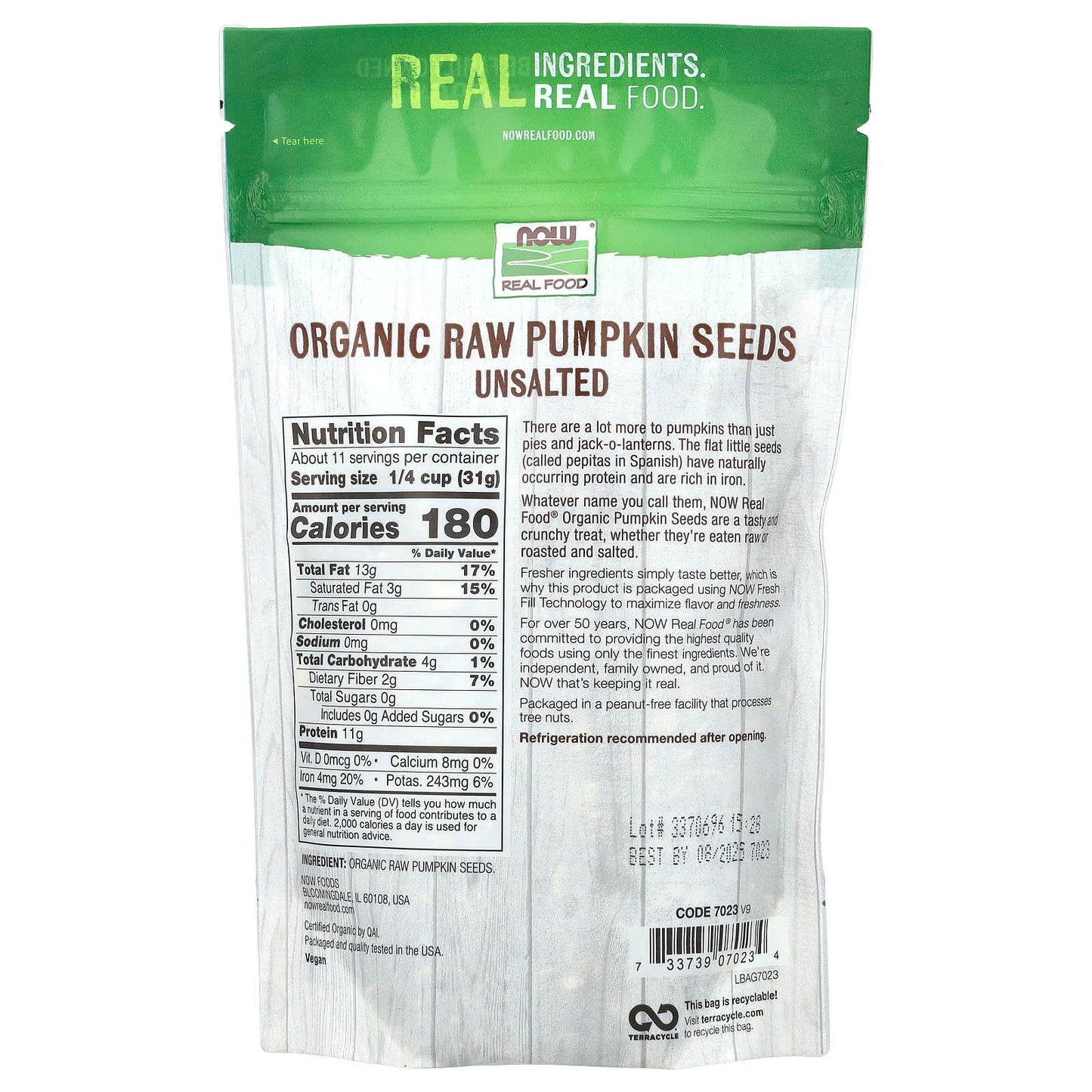 NOW Foods, Organic Raw Pumpkin Seeds, Unsalted, 12 oz (340 g) - Image 2
