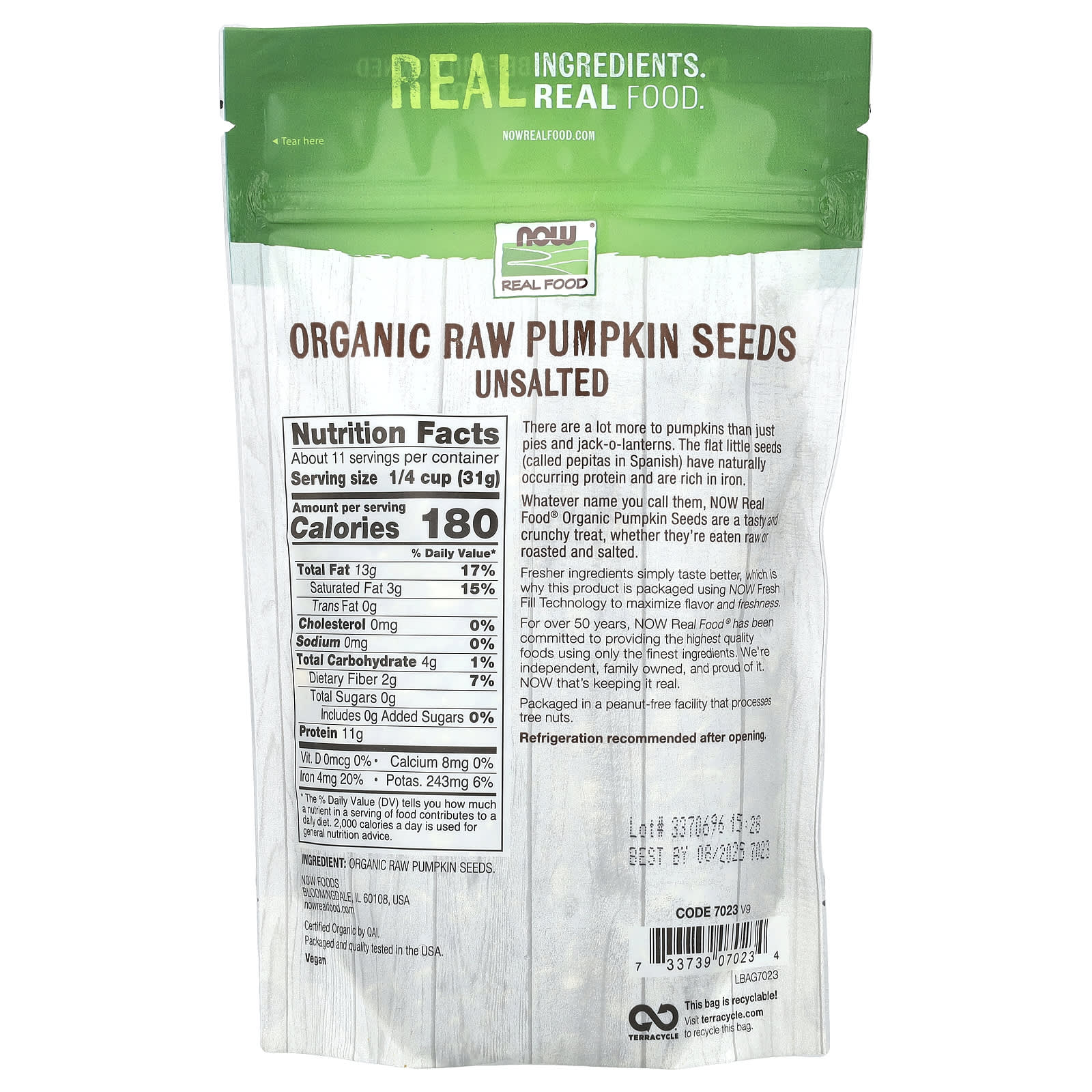 NOW Foods, Organic Raw Pumpkin Seeds, Unsalted, 12 oz (340 g) - Image 2
