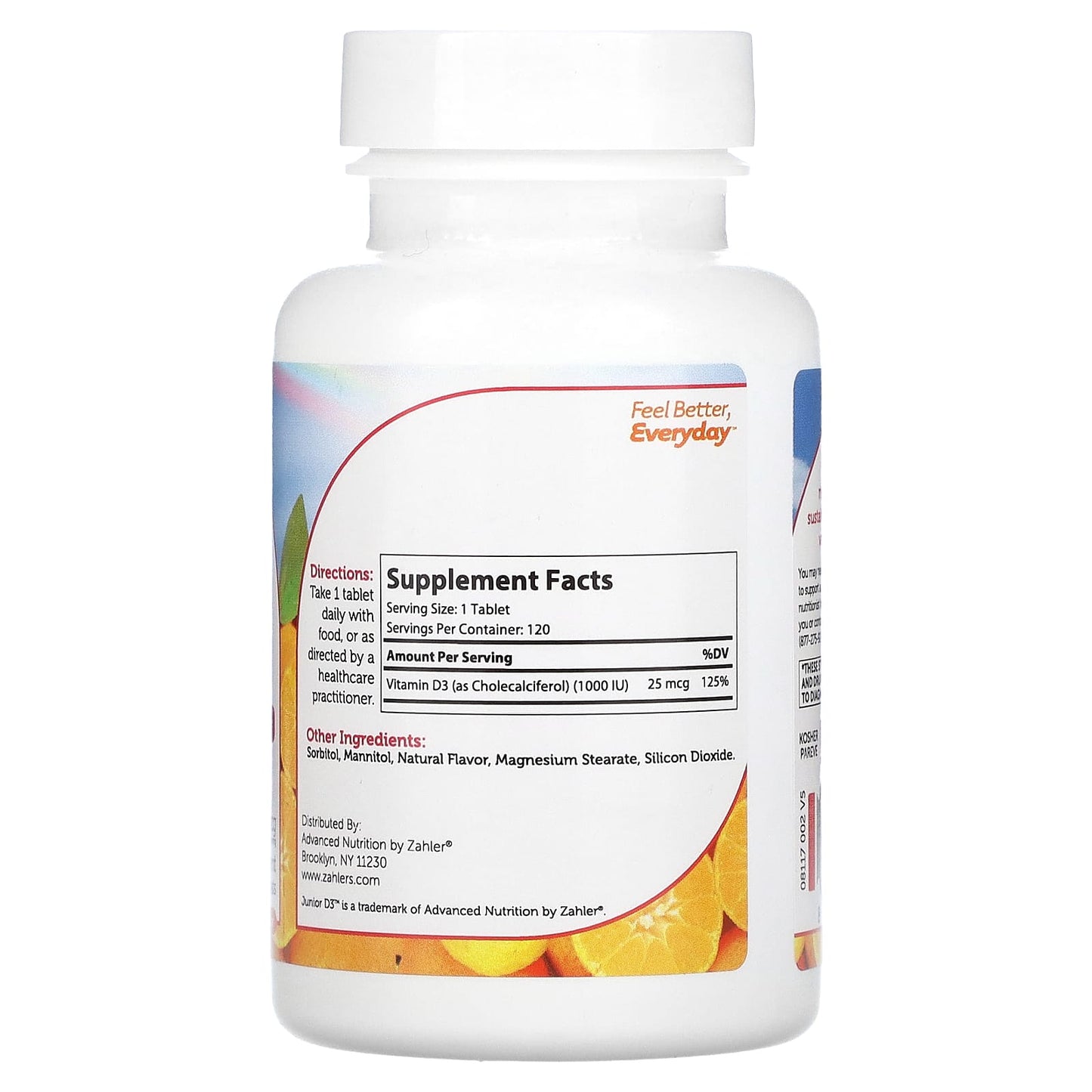 Zahler, Junior D3, Advanced Vitamin D3 Formula, Orange, 25 mcg (1,000 IU), 120 Chewable Tablets - Image 2