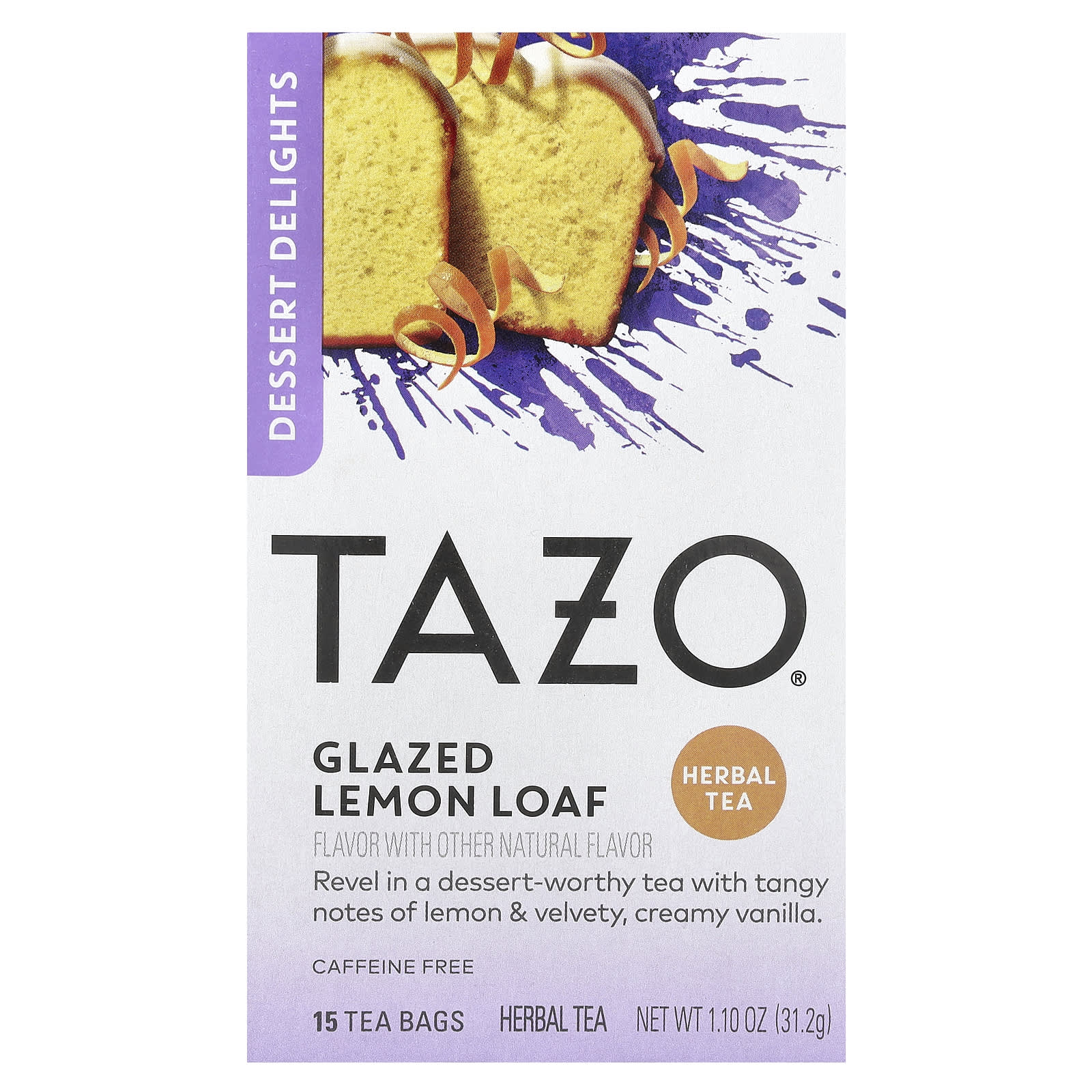 TAZO, Dessert Delights, Herbal Tea, Glazed Lemon Loaf, Caffeine Free, 15 Tea Bags, 1.10 oz (31.2 g) - Image 1
