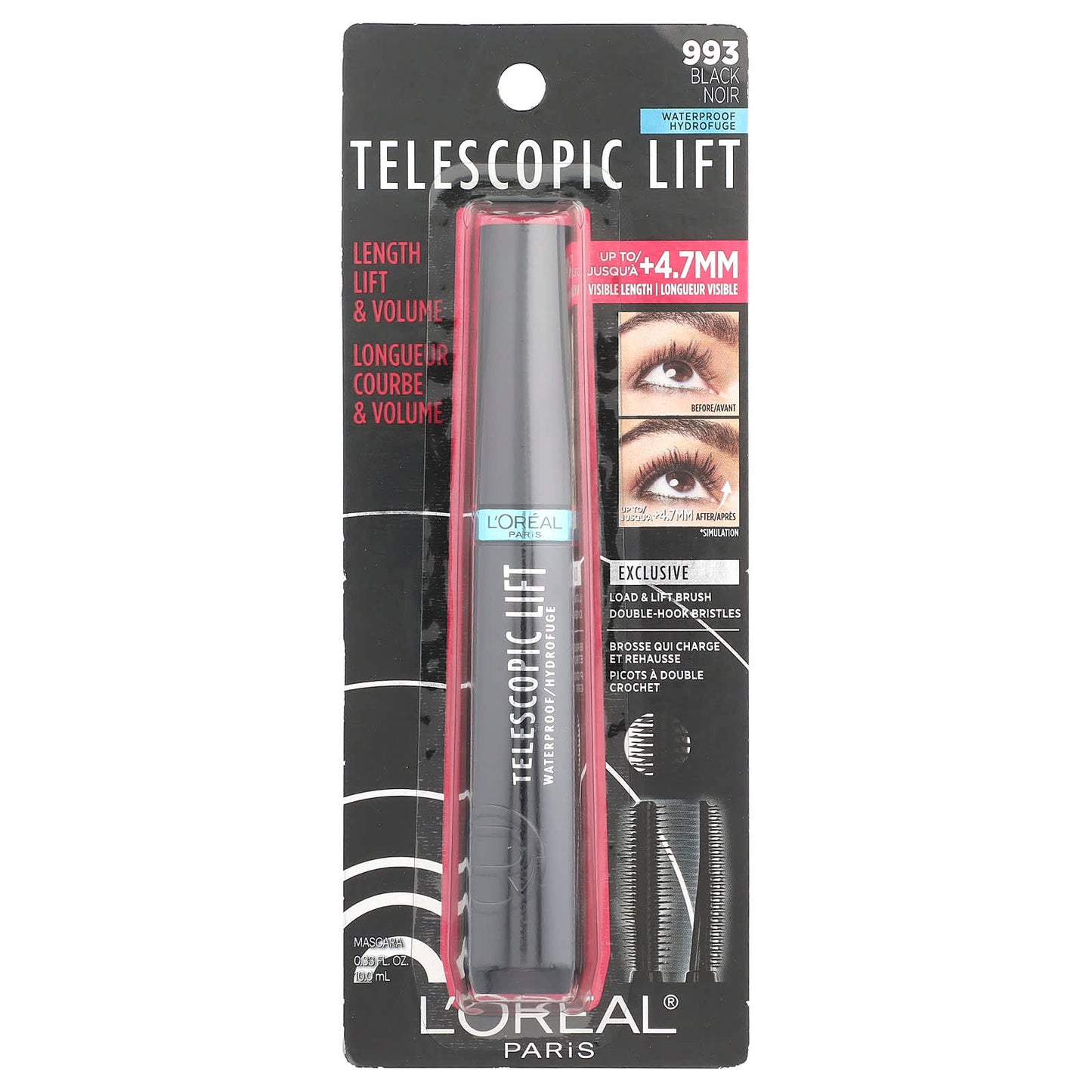 L'Oréal, Telescopic Lift, Waterproof Mascara, 993 Black, 0.33 fl oz (10 ml) - Image 2