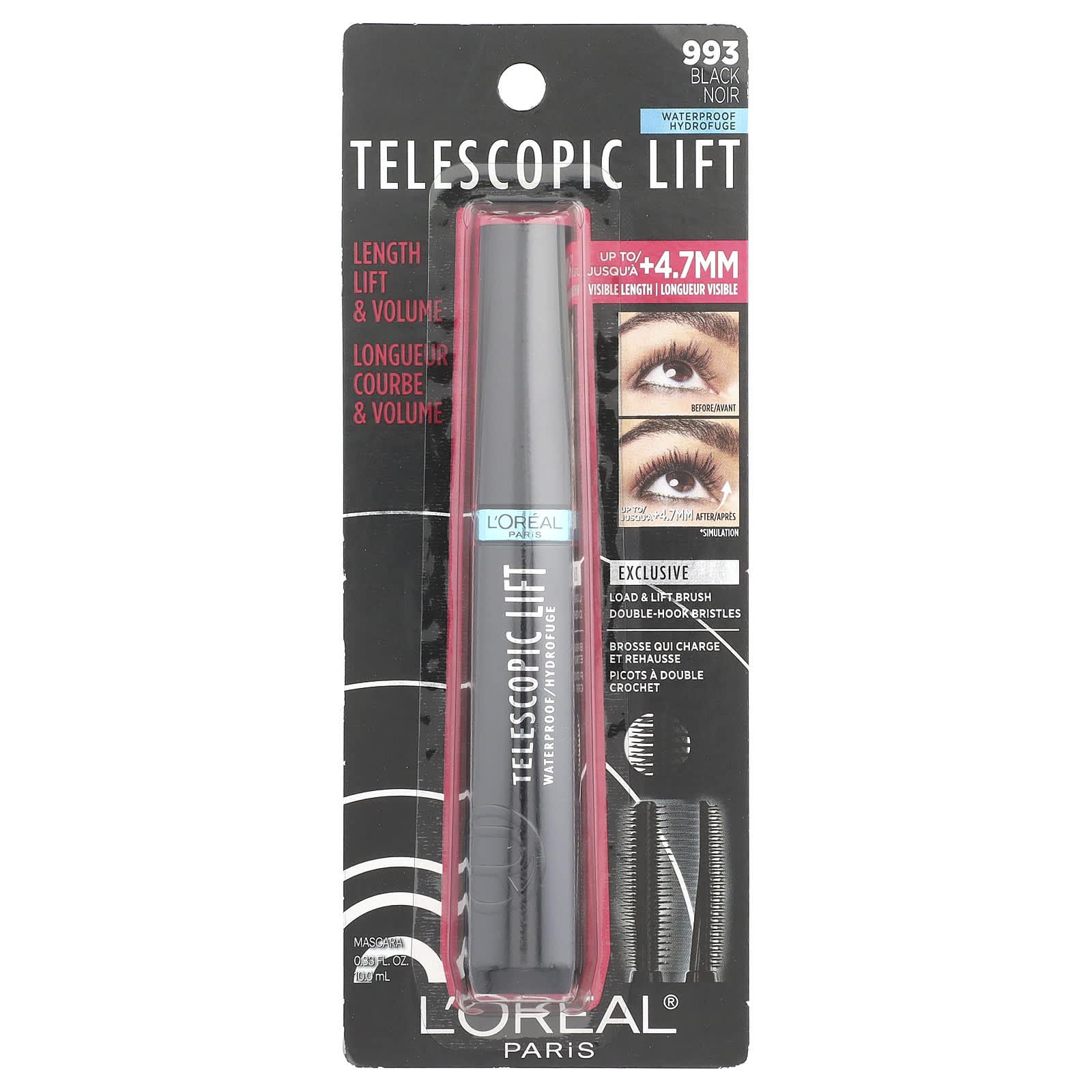 L'Oréal, Telescopic Lift, Waterproof Mascara, 993 Black, 0.33 fl oz (10 ml) - Image 2