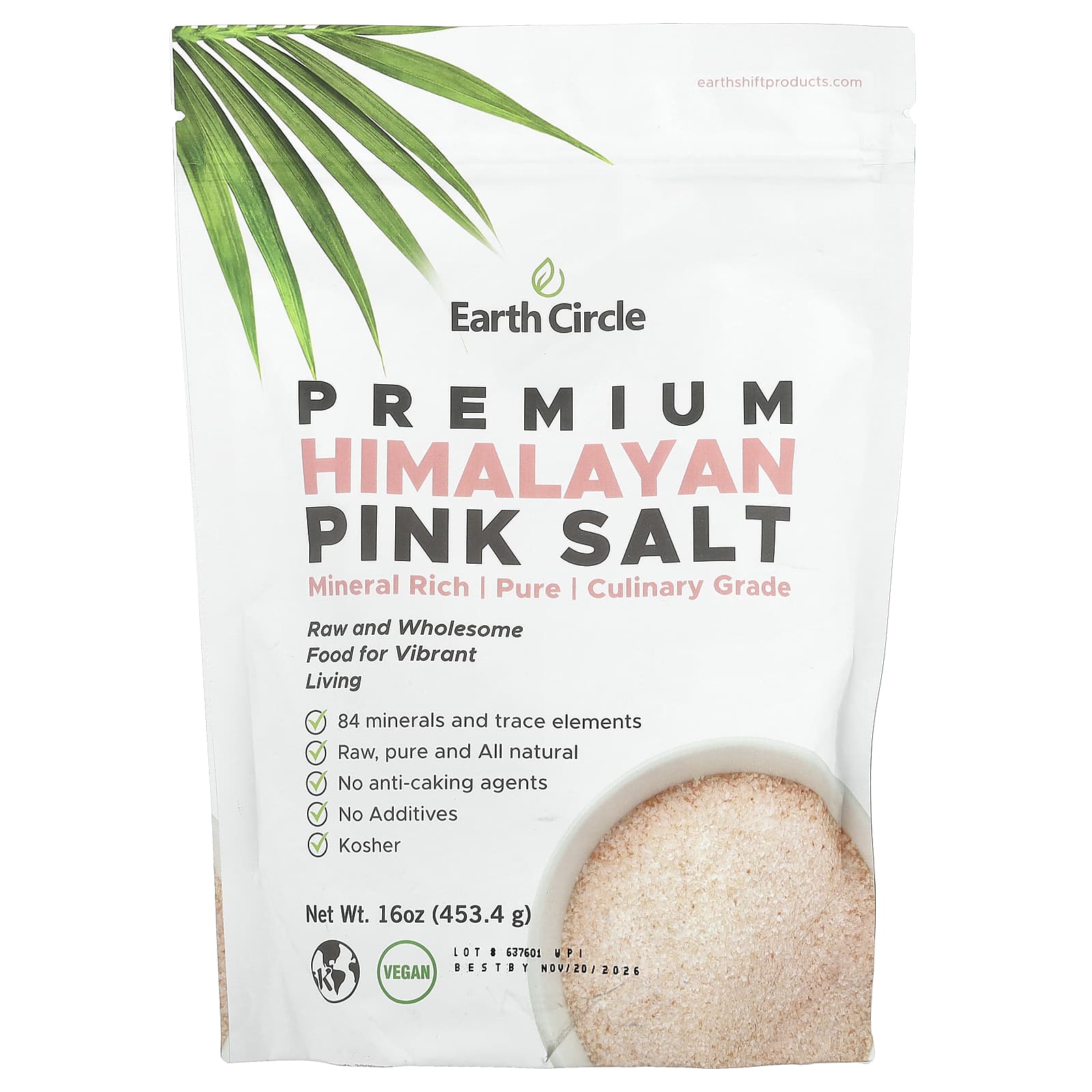 Himalayan Pink Salt, 16 oz - Pure, Unrefined, 84 Minerals - Earth Circle Organics - Image 1