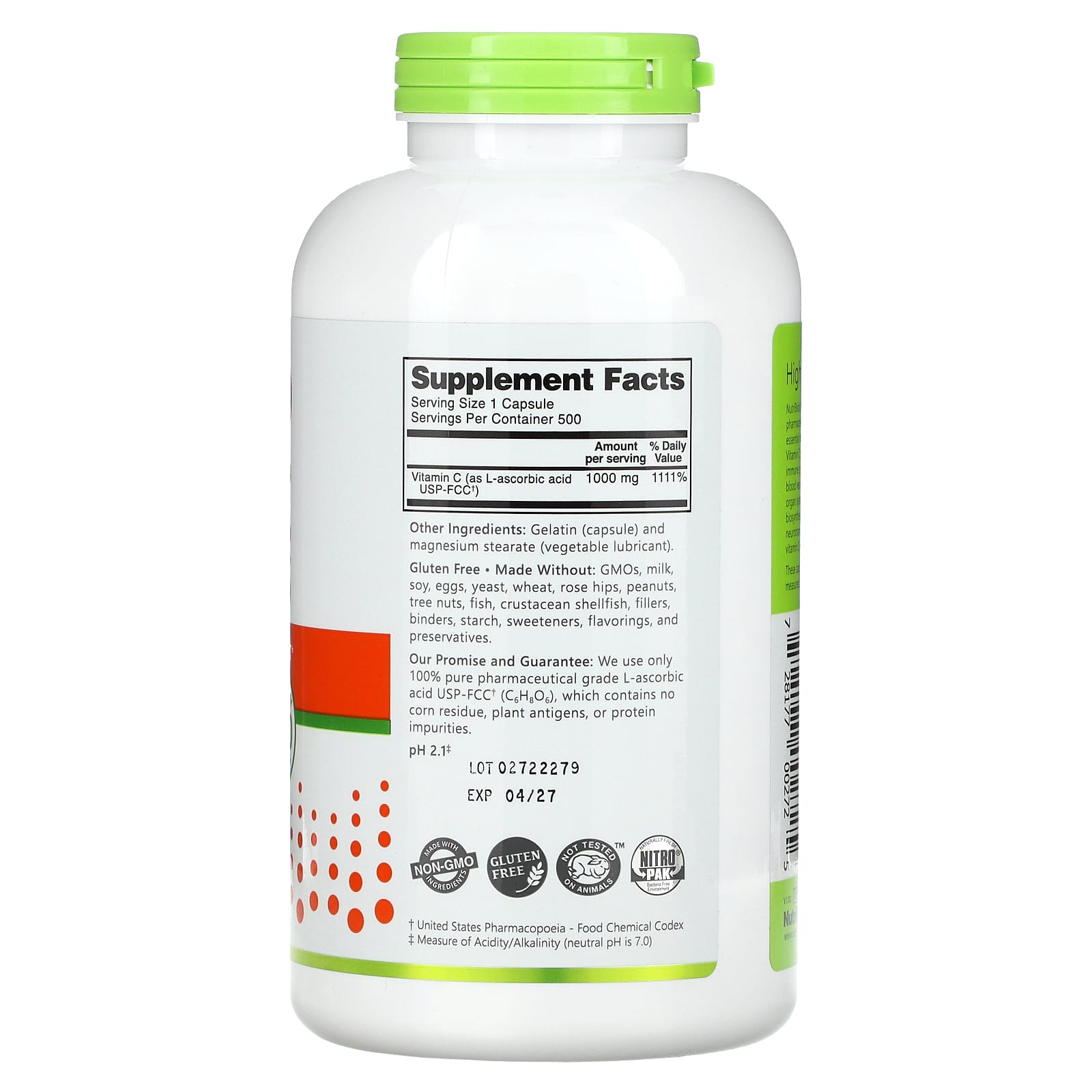 NutriBiotic, Immunity, Vitamin C, 1,000 mg, 500 Capsules - Image 2