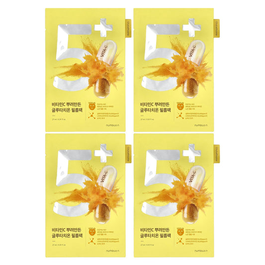 Numbuzin, No.5 Vitamin Spotlight Beauty Sheet Mask, 4 Sheets, 0.91 fl oz (27 ml) Each