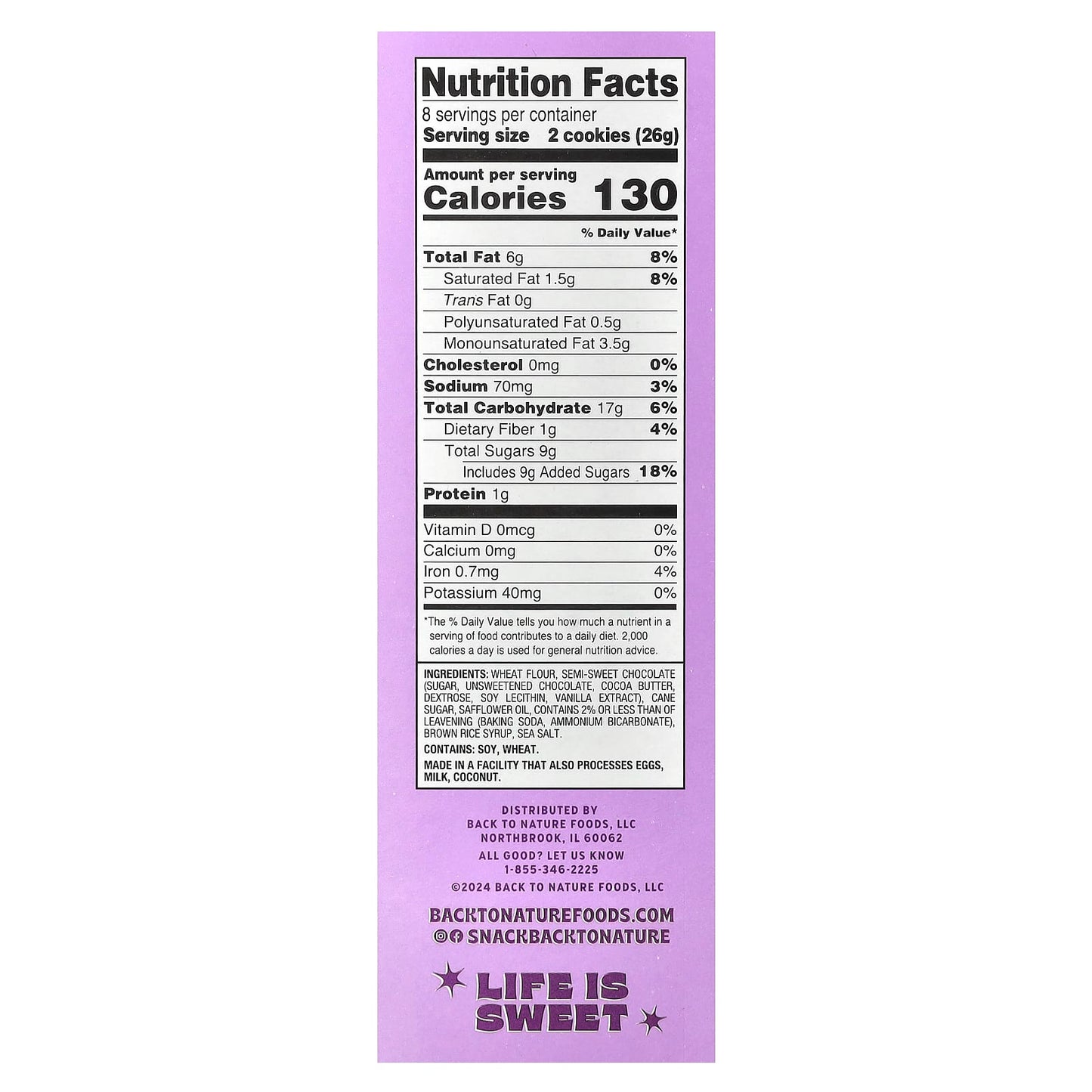 Delicious Back to Nature Chocolate Chunk Cookies, 7.5 oz, Non-GMO - Image 2