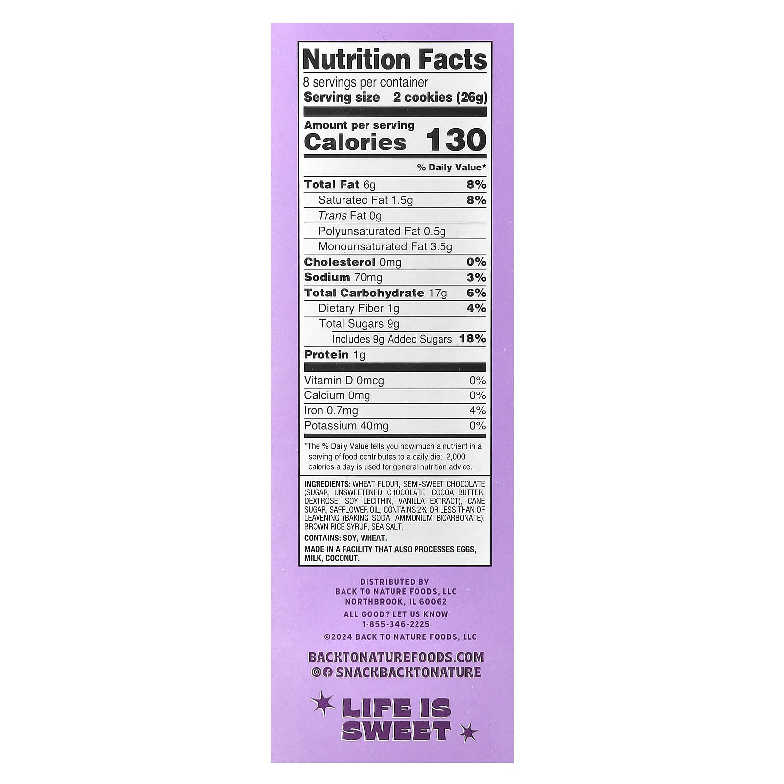 Delicious Back to Nature Chocolate Chunk Cookies, 7.5 oz, Non-GMO - Image 2