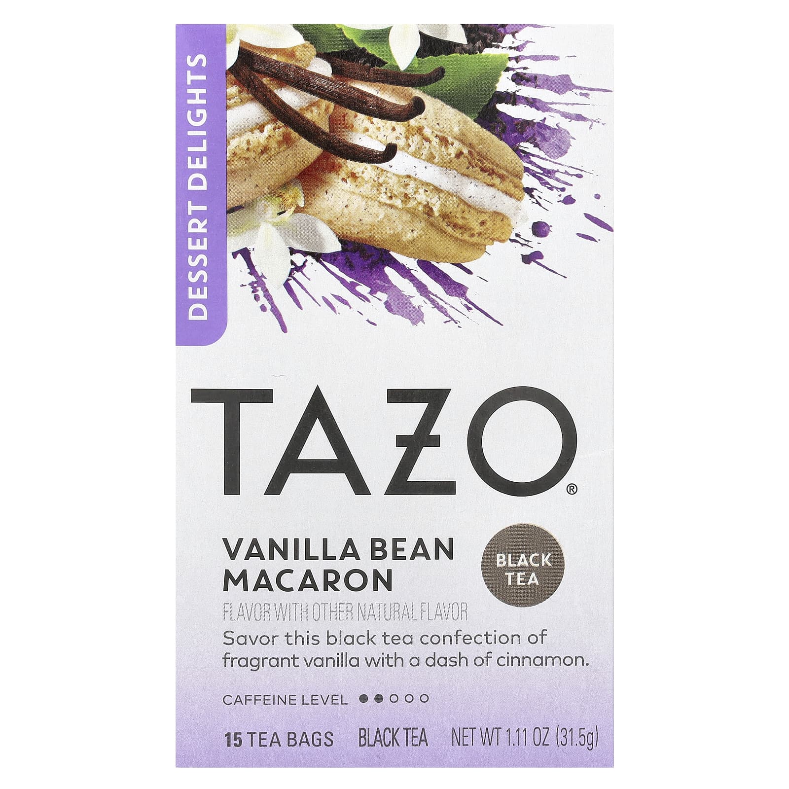 TAZO, Dessert Delights, Black Tea, Vanilla Bean Macaron, 15 Tea Bags, 1.11 oz (31.5 g) - Image 1