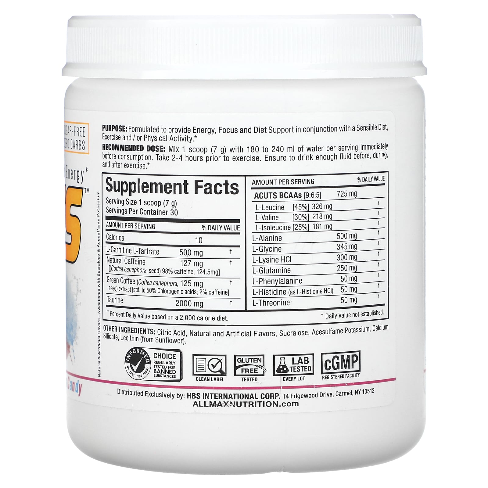 ALLMAX, ACUTS™, Amino-Charged Energy, Cotton Candy, 7.4 oz (210 g)