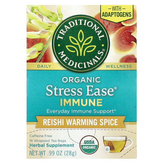 Traditional Medicinals, Organic Stress Ease® Immune, Reishi Warming Spice, Caffeine Free, 16 Wrapped Tea Bags, 0.99 oz (28 g) - Image 1