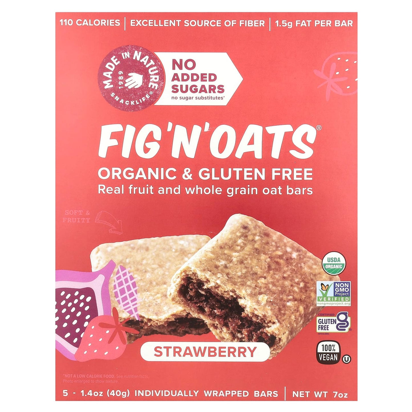 Made in Nature, Fig 'N' Oats®, Strawberry, 5 Individually Wrapped Bars, 1.4 oz (40 g) Each - Image 1