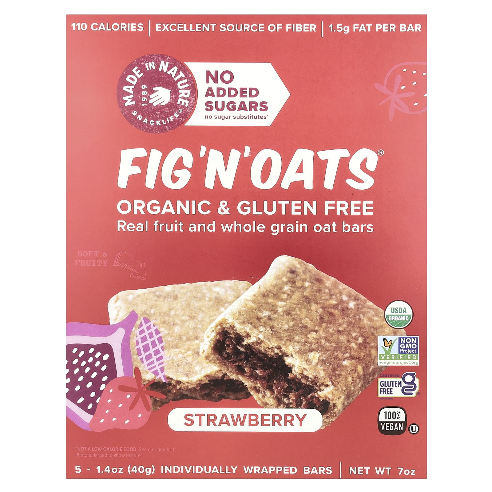 Made in Nature, Fig 'N' Oats®, Strawberry, 5 Individually Wrapped Bars, 1.4 oz (40 g) Each - Image 1