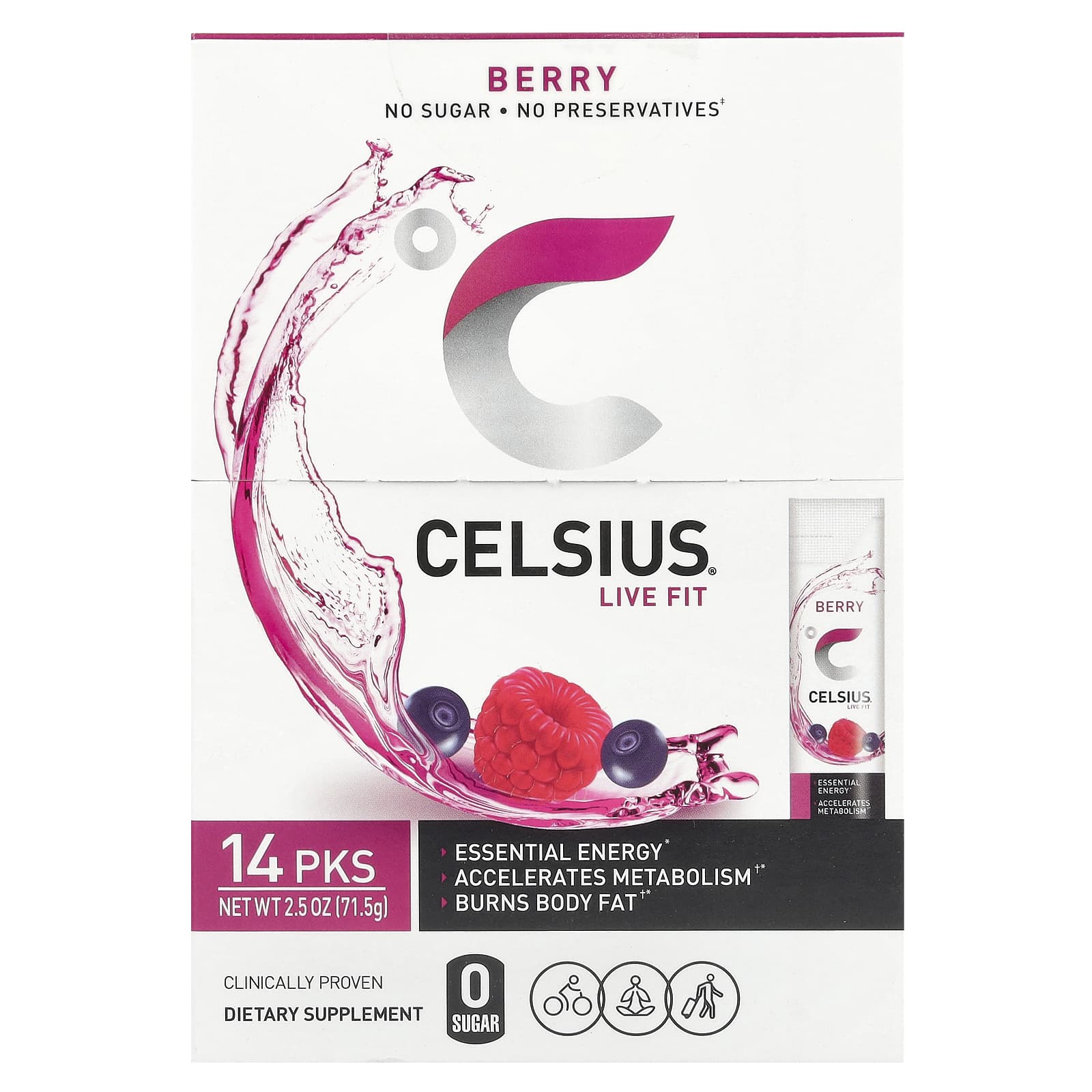 Celsius Live Fit Berry Energy 14-Packets - Accelerate Metabolism - Image 1