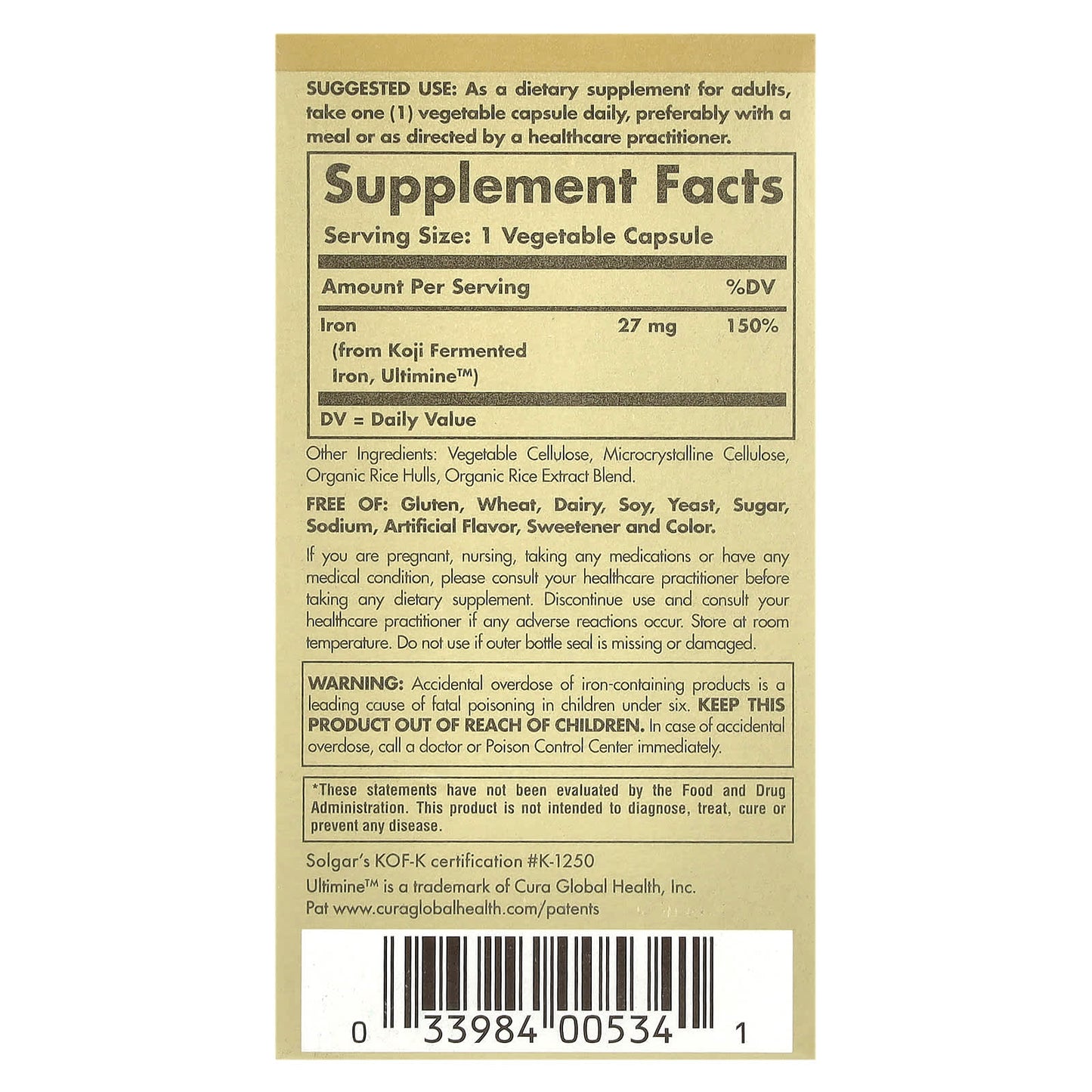 Solgar, EarthSource® Koji Fermented, Iron, 27 mg, 30 Vegetable Capsules - Image 2