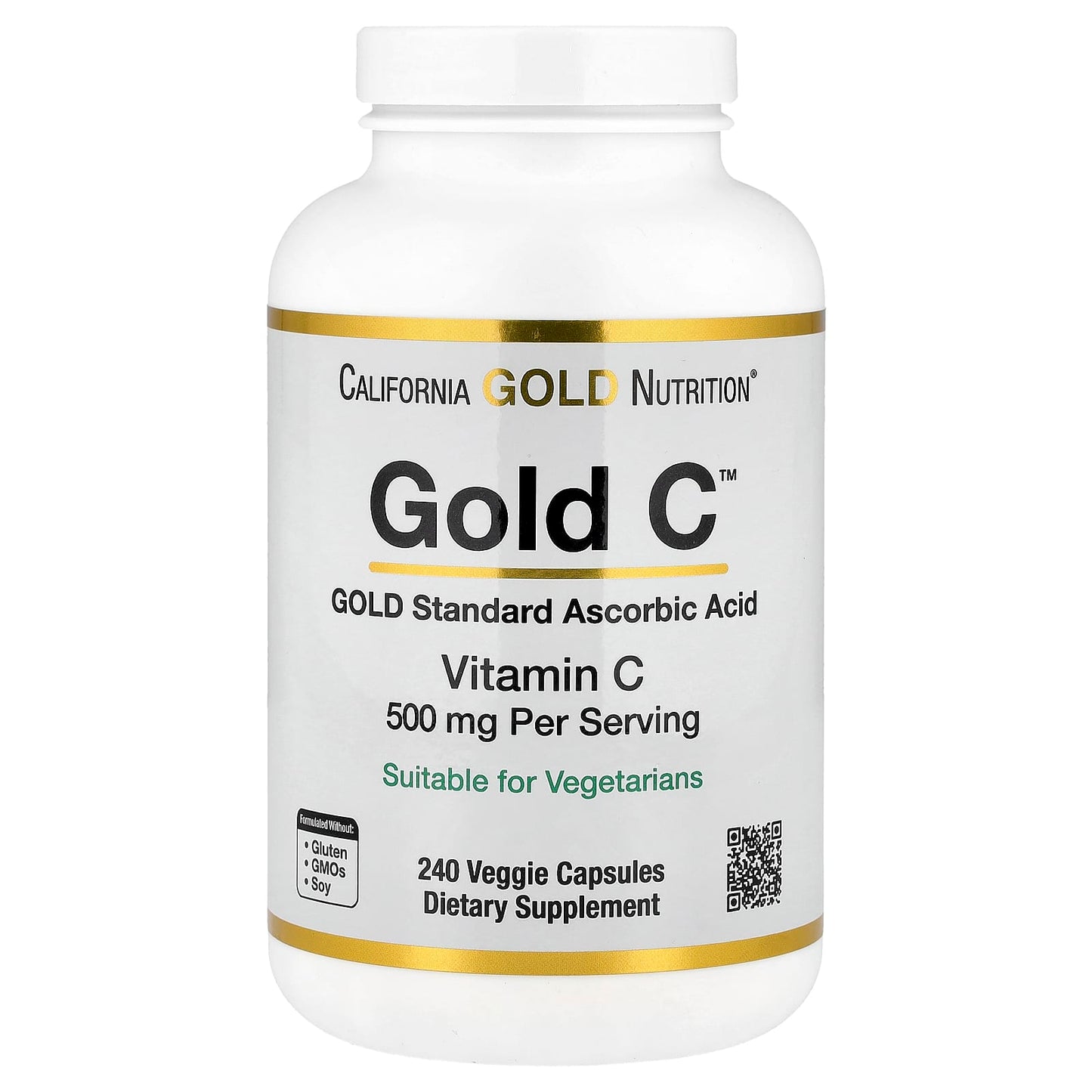 California Gold Nutrition Gold C Supplement 500mg Vitamin C 240 Veggie Capsules - Image 1
