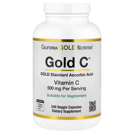 California Gold Nutrition Gold C Supplement 500mg Vitamin C 240 Veggie Capsules - Image 1