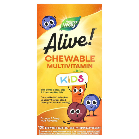 Nature's Way, Alive!® Kids, Chewable Multivitamin, Ages 2+, Orange & Berry Fruit, 120 Chewable Tablets - Image 1