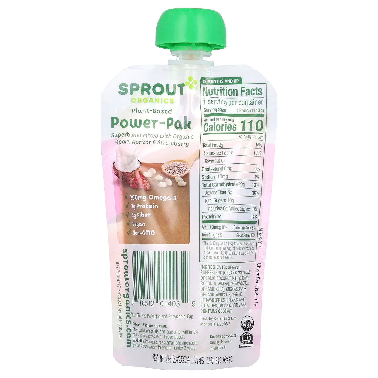 Sprout Organics, Power Pak, 12 Months & Up, Apple, Apricot & Strawberry, 4 oz (113 g) - Image 2