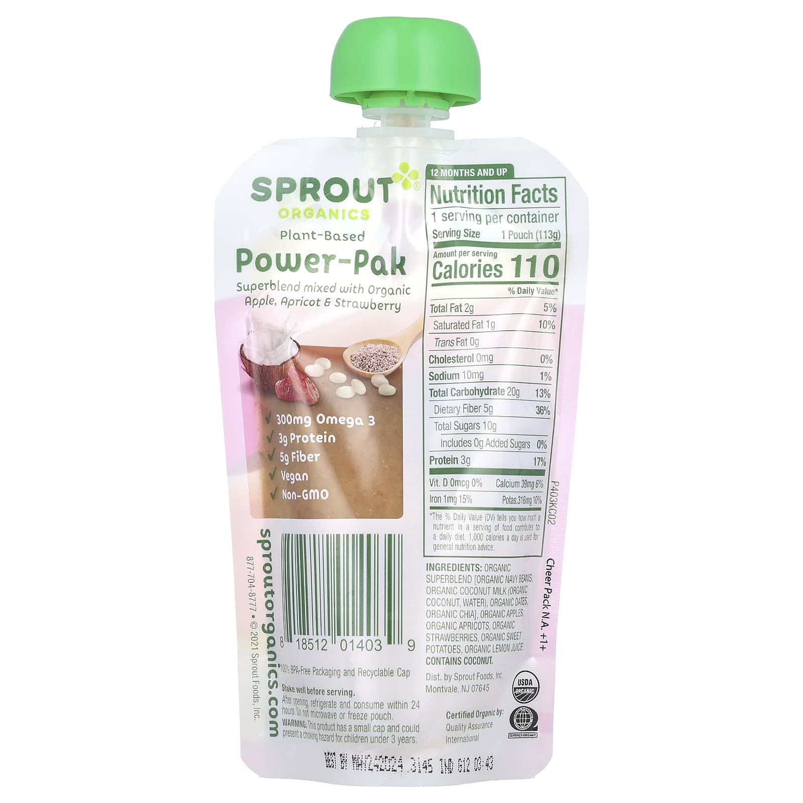 Sprout Organics, Power Pak, 12 Months & Up, Apple, Apricot & Strawberry, 4 oz (113 g) - Image 2