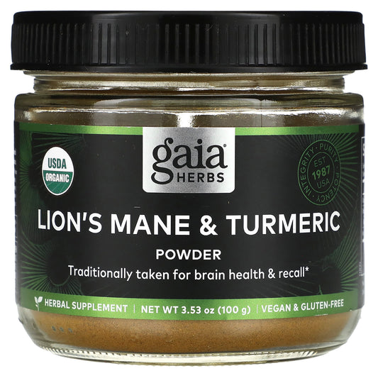 Gaia Herbs Lion's Mane & Turmeric Powder: Brain Health & Recall Supplement - Image 1