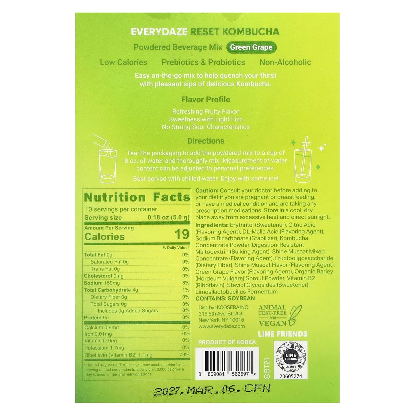 Everydaze Green Grape Kombucha Powder, 10 Packets, Delicious & Refreshing - Image 2