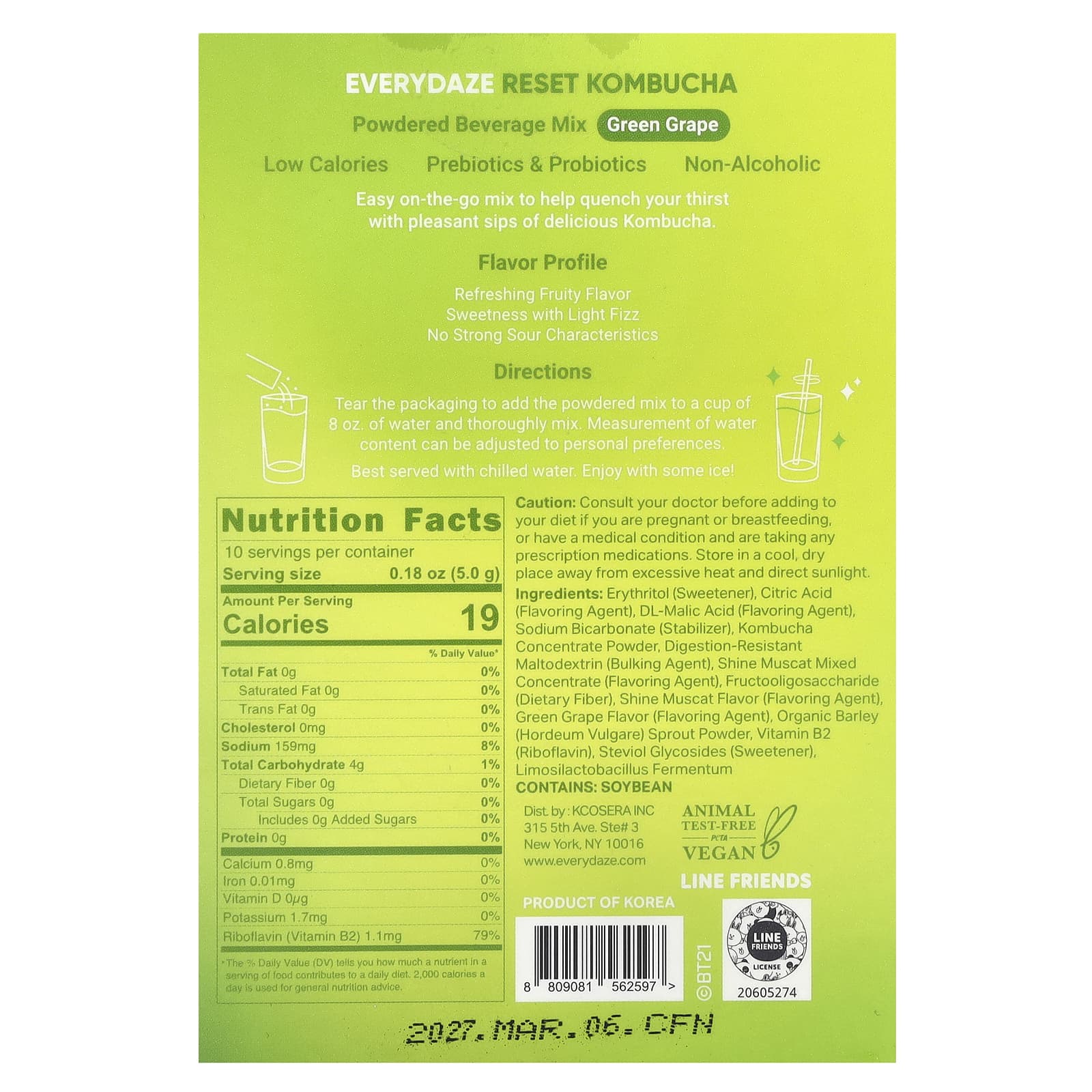 Everydaze Green Grape Kombucha Powder, 10 Packets, Delicious & Refreshing - Image 2