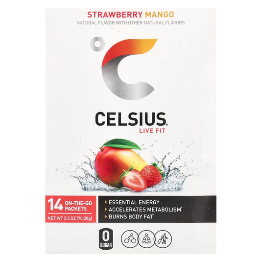 Celsius Strawberry Mango Energy Drink, 14 Packets, 0.18 oz Each - Image 1