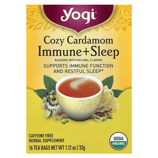 Yogi Tea, Cozy Cardamom Immune + SleepTea, Caffeine Free, 16 Tea Bags, 1.12 oz (32 g) - Image 1