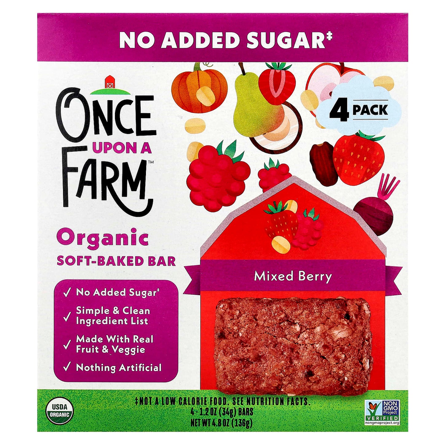 Once Upon A Farm, Organic Soft Baked Bar, Mixed Berry, 4 Bars, 1.2 oz (34 g) Each - Image 1