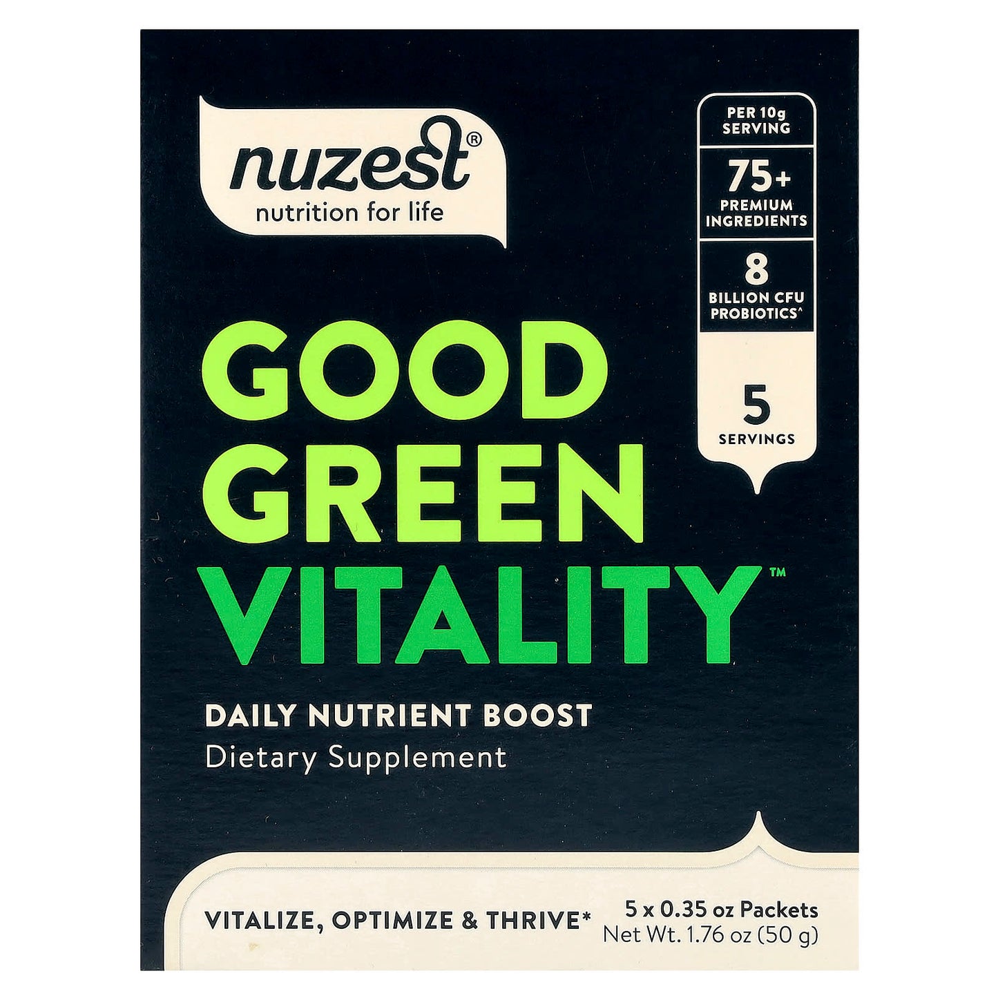 Nuzest, Good Green Vitality™, 5 Packets, 0.35 oz (10 g) Each - Image 1