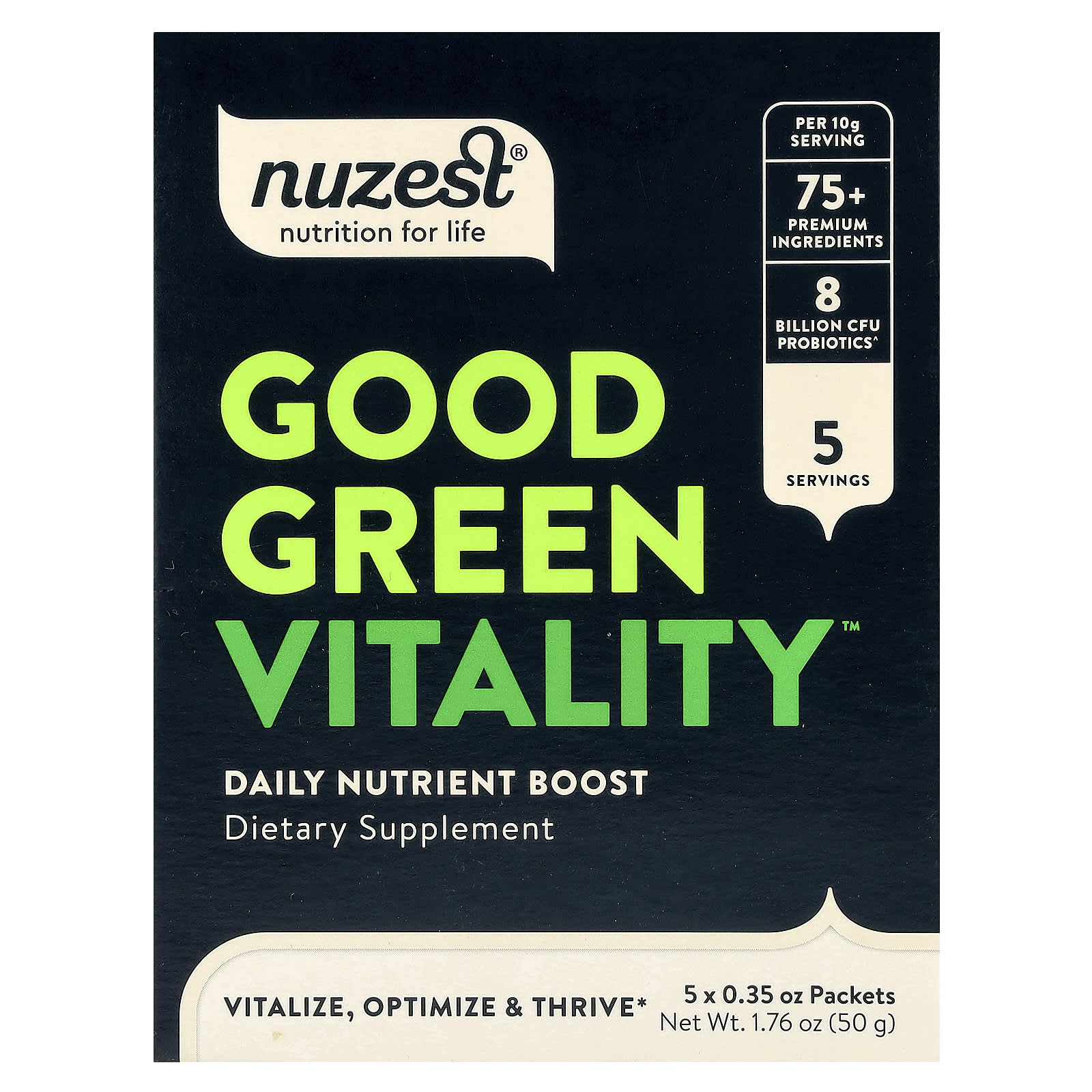Nuzest, Good Green Vitality™, 5 Packets, 0.35 oz (10 g) Each - Image 1