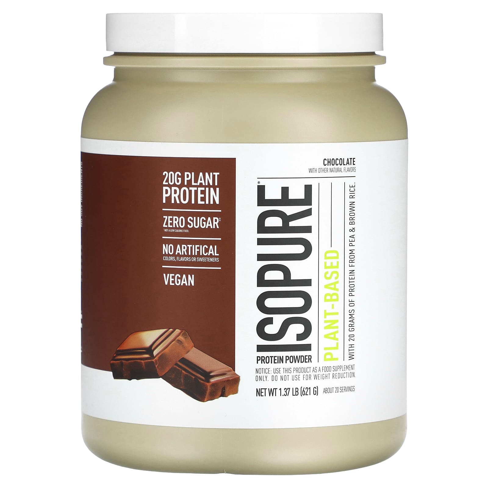 Isopure Plant-Based Protein Powder, Chocolate, 1.37 lb - Image 1