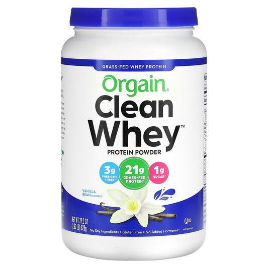 Orgain, Grass-Fed Whey Protein, Clean Whey Protein Powder, Vanilla Bean, 1.82 lbs (828 g) - Image 1