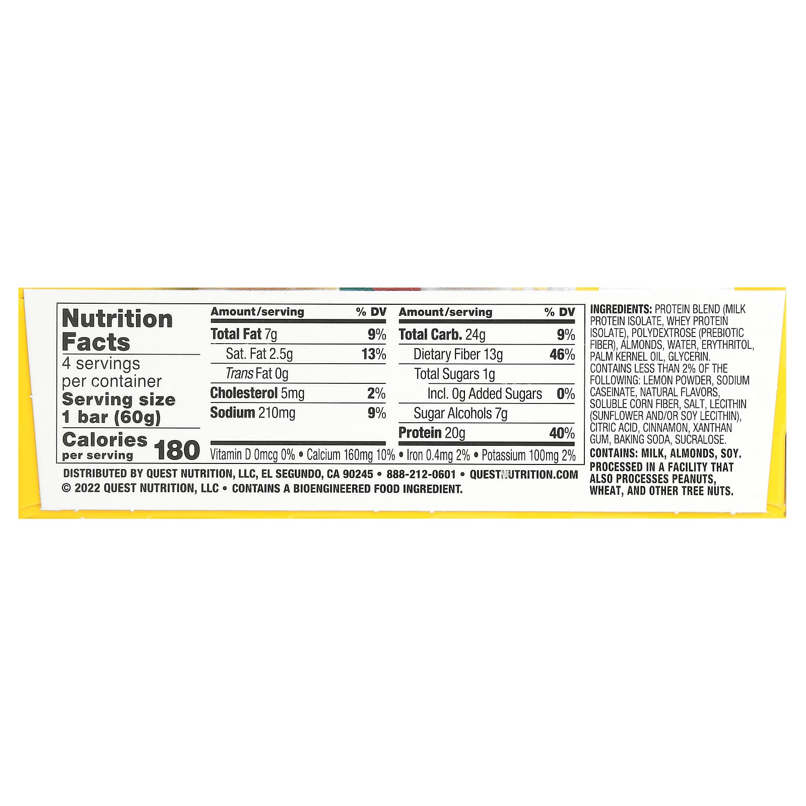 Quest Nutrition, Protein Bar, Lemon Cake , 4 Bars, 2.12 oz (60 g) Each - Image 2