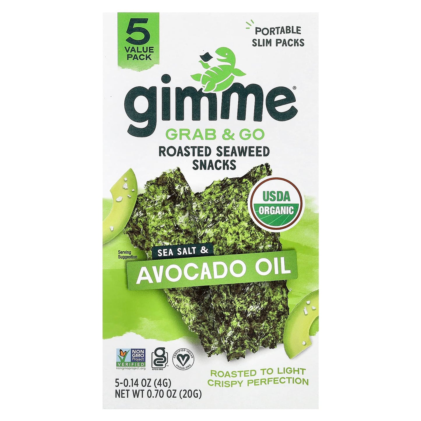 gimMe Roasted Seaweed Snacks, Sea Salt & Avocado Oil, 5 Pack - Image 1