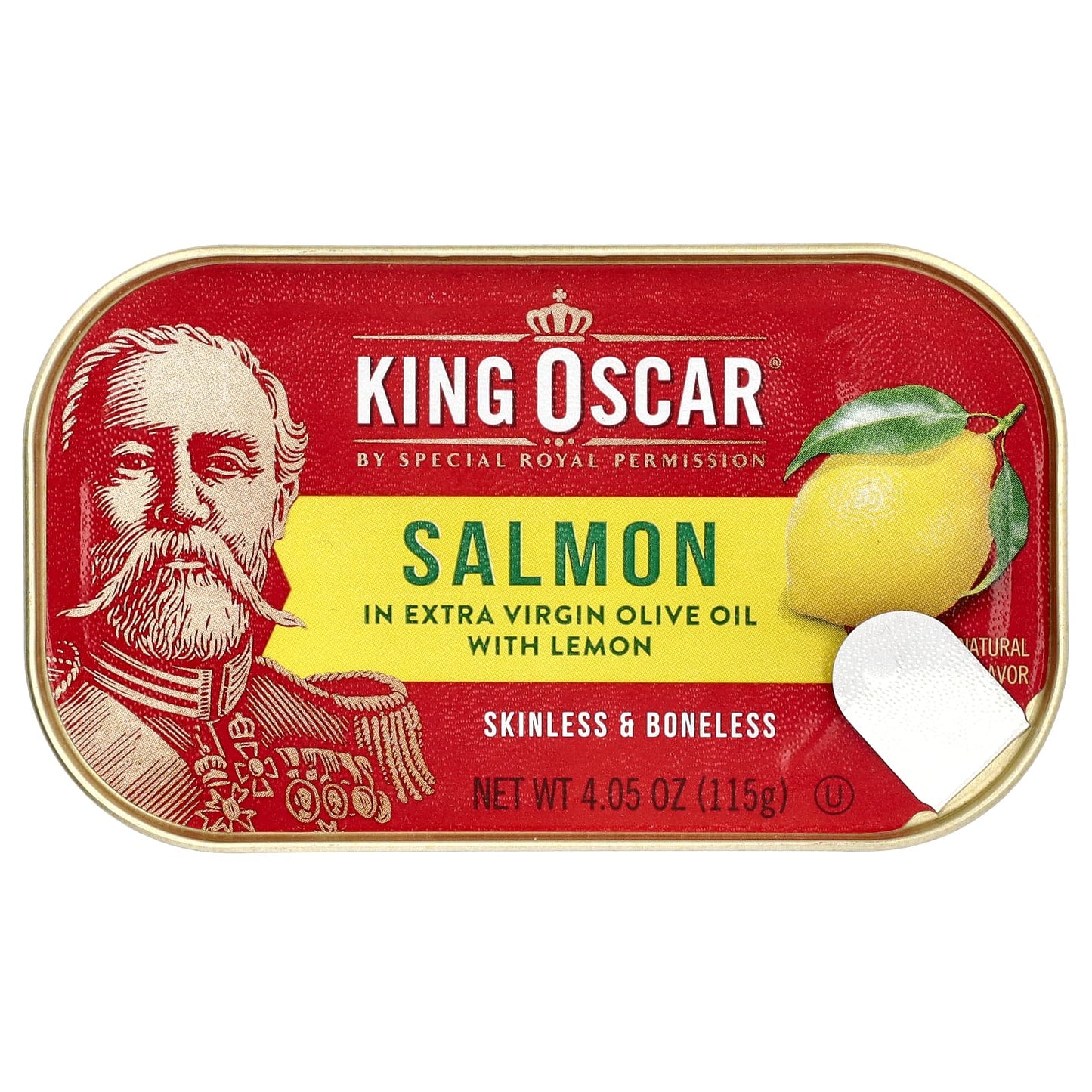 King Oscar, Skinless & Boneless Salmon in Extra Virgin Olive Oil With Lemon, 4.05 oz (115 g) - Image 1