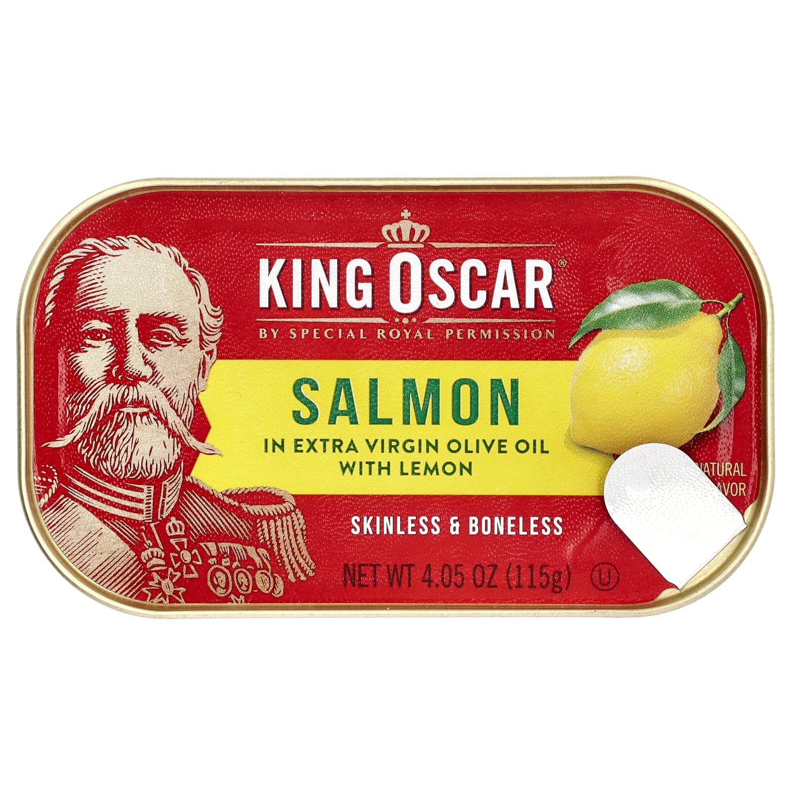 King Oscar, Skinless & Boneless Salmon in Extra Virgin Olive Oil With Lemon, 4.05 oz (115 g) - Image 1